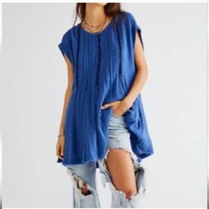Free People Marissa Cotton Tunic Mini Dress Size XS Fits L XL Blue